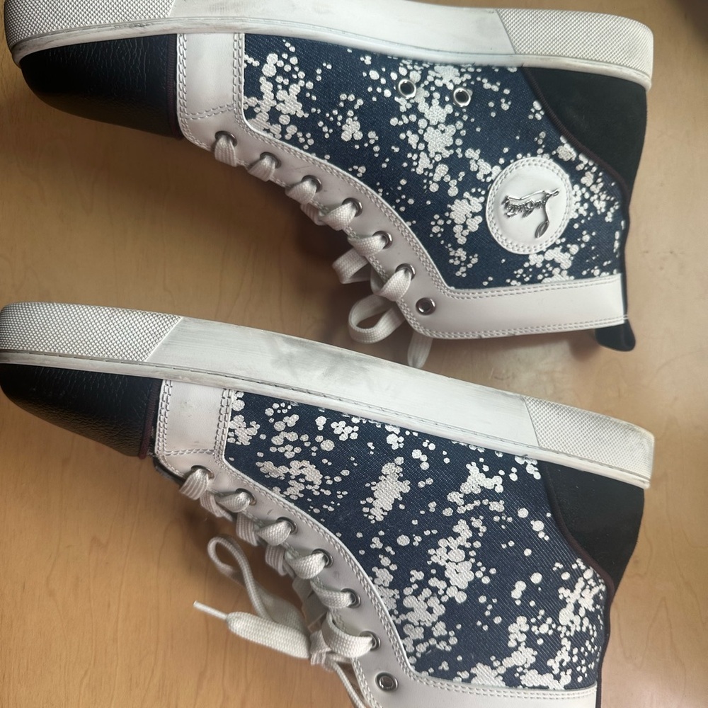 Christian Louboutin Men's Blue and White High-Top Sneakers